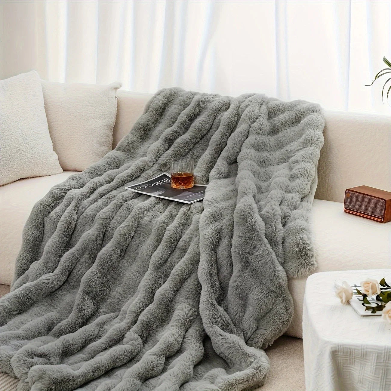 Warm Throw Cozy Faux Rabbit Fleece Blanket