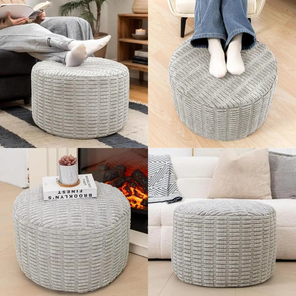 Round Faux Fur Ottoman Pouf