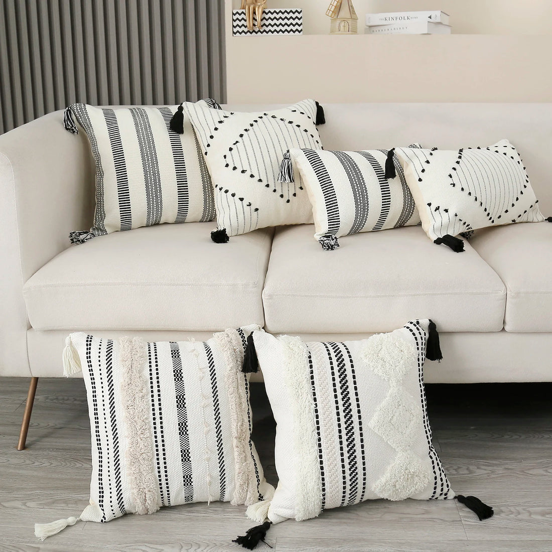 Neutral Striped Throw Pillow Cover