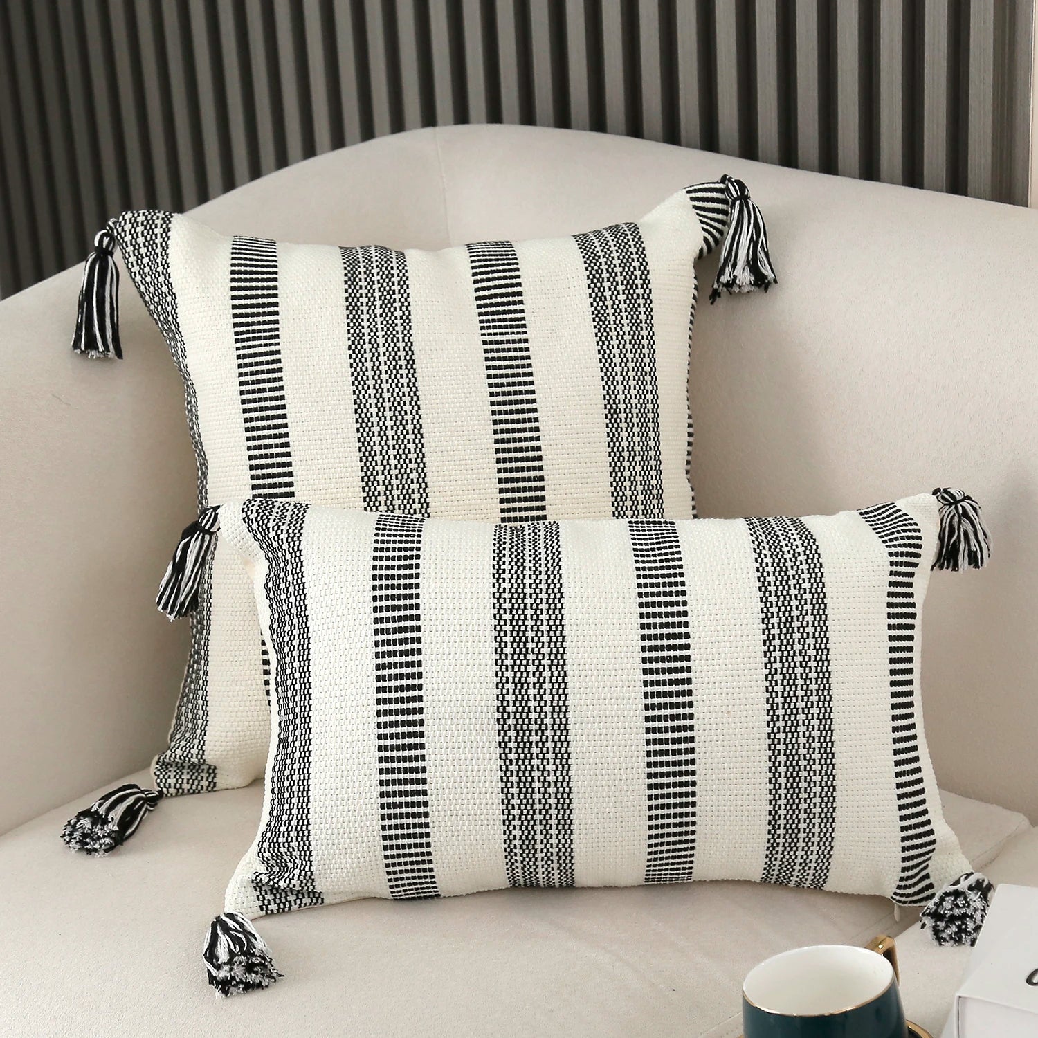 Neutral Striped Throw Pillow Cover