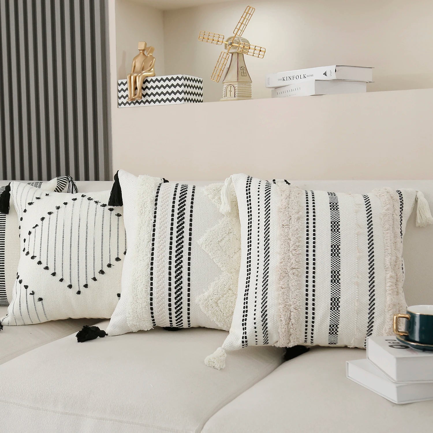 Neutral Striped Throw Pillow Cover
