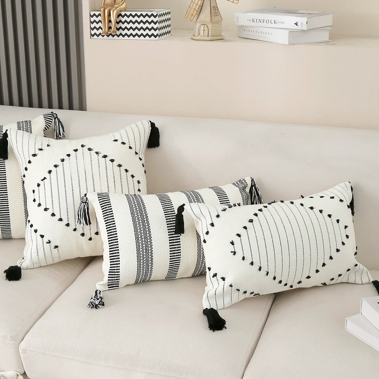 Neutral Striped Throw Pillow Cover
