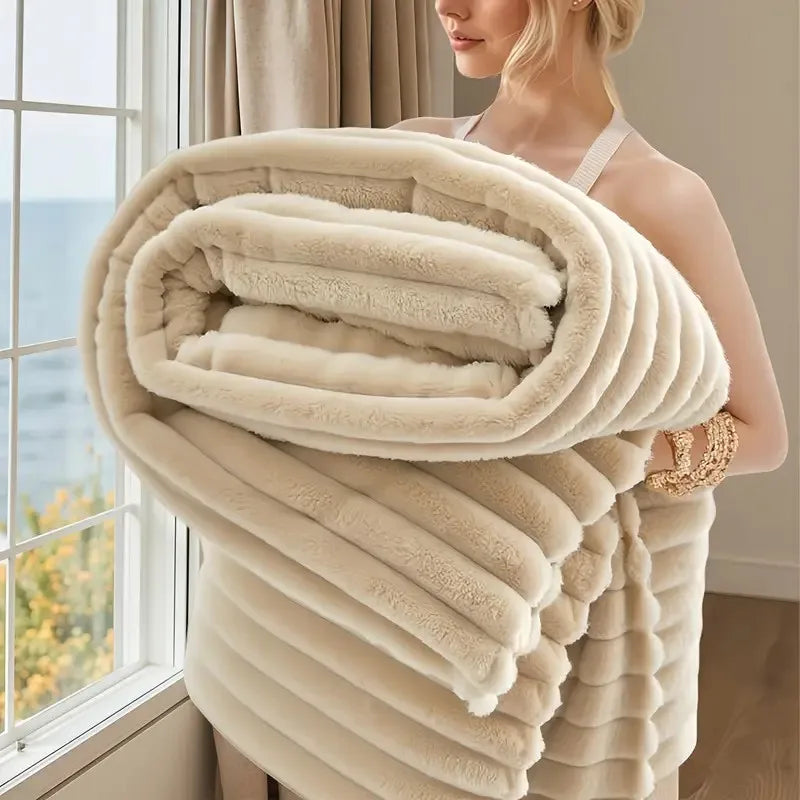 Lightweight Striped Flannel Fleece Blanket