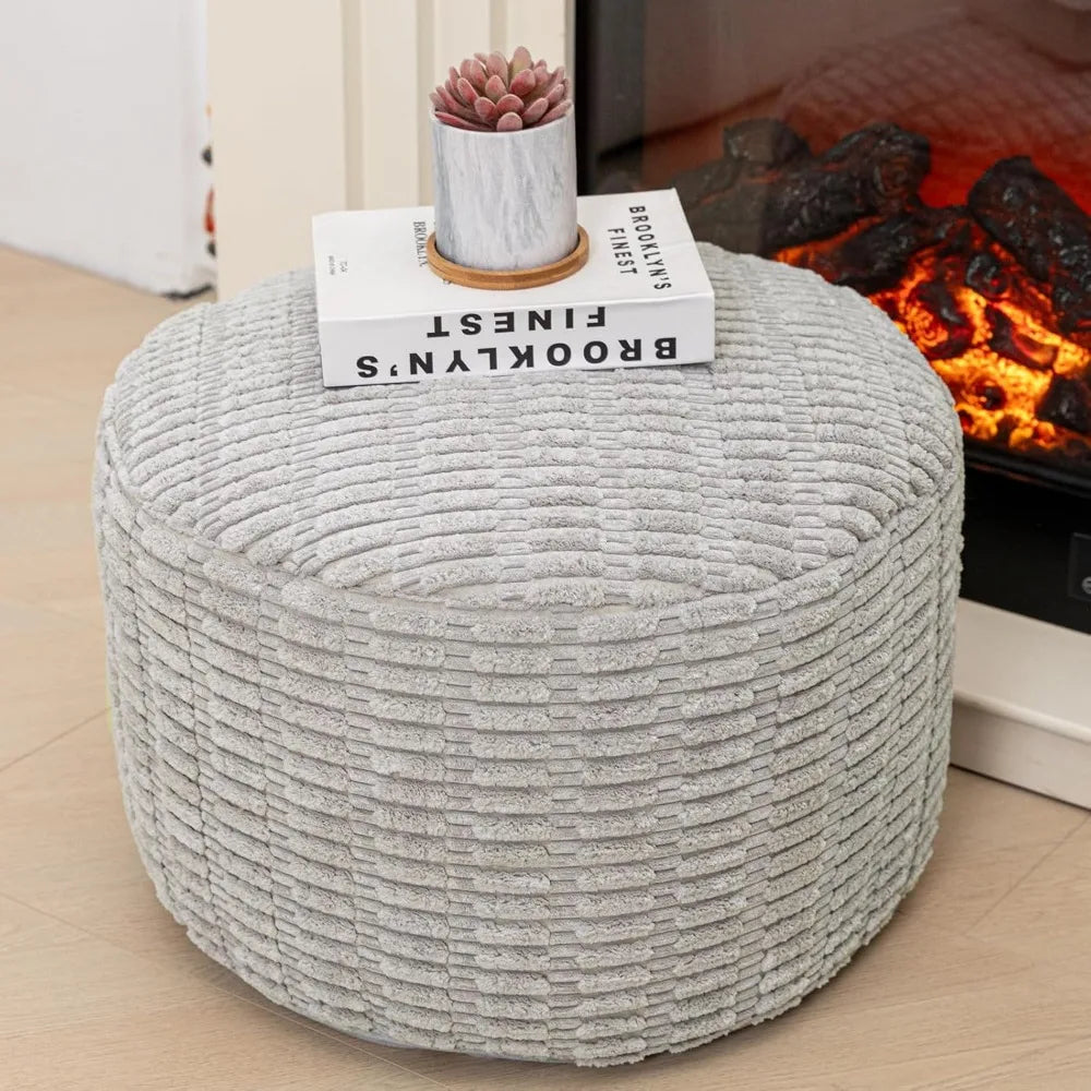 Round Faux Fur Ottoman Pouf